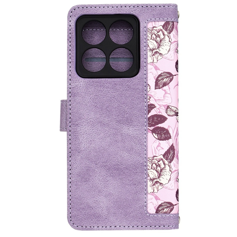 Husa pentru Xiaomi 14T, SKYDDAR INNOVATION, Flipcraft din Piele Ecologică, Stand Integrat, Buzunare pentru Carduri, set cu sticker, Mov - 3 | YEO