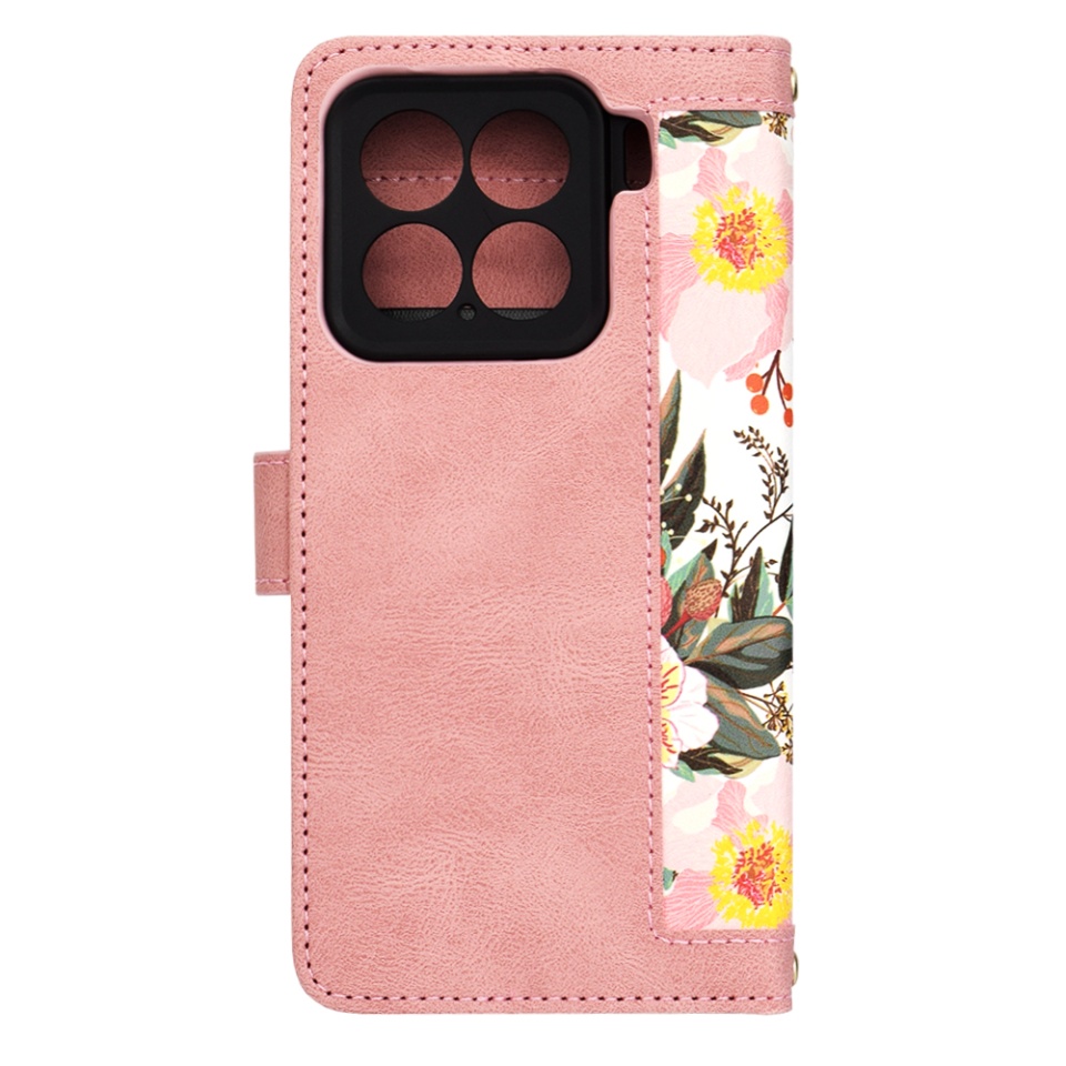 Husa pentru Xiaomi 15 din Piele Ecologică cu Design Floral, Protecție 360°, Stand Integrat, Buzunare pentru Carduri, SKDR Floral Wallet - Roz - 3 | YEO
