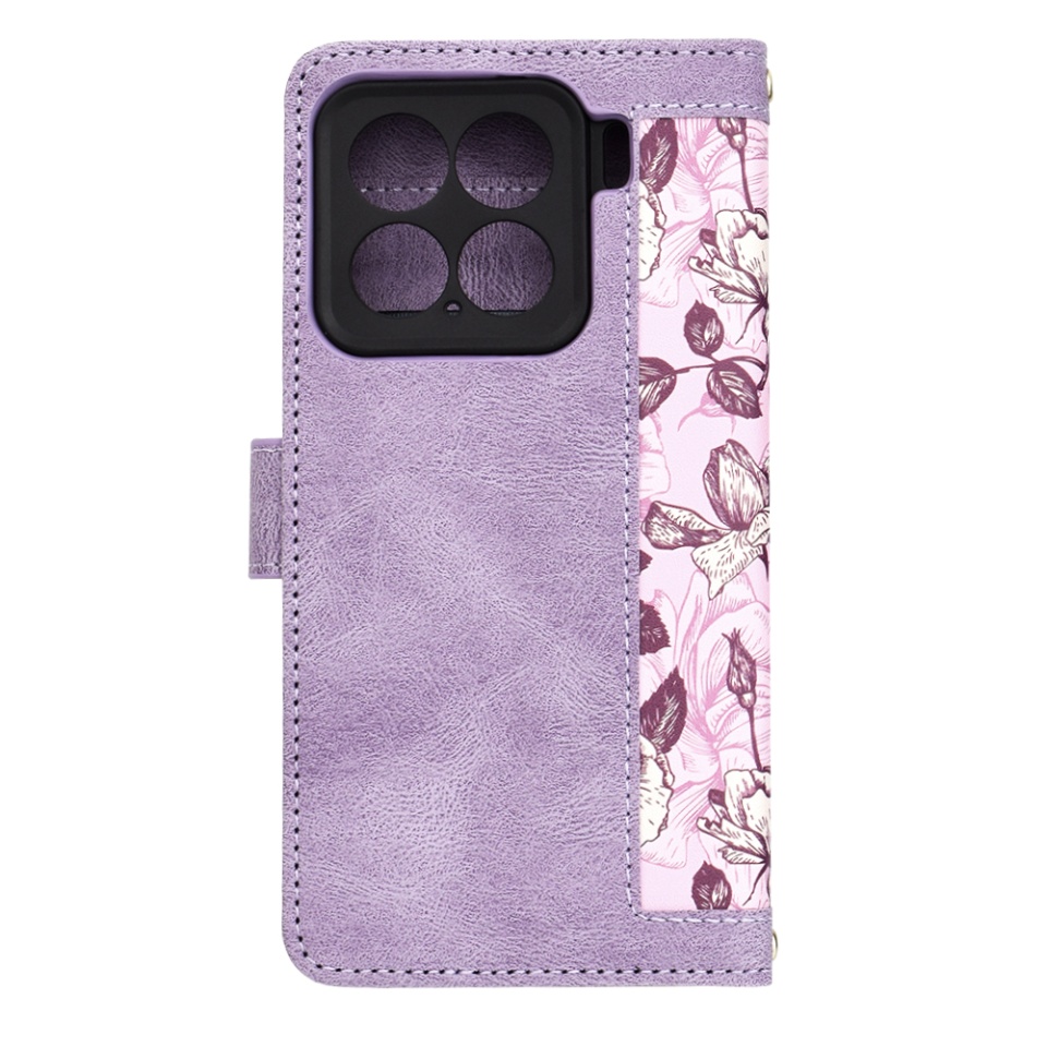 Husa pentru Xiaomi 15 din Piele Ecologică cu Design Floral, Protecție 360°, Stand Integrat, Buzunare pentru Carduri, SKDR Floral Wallet - Mov - 3 | YEO
