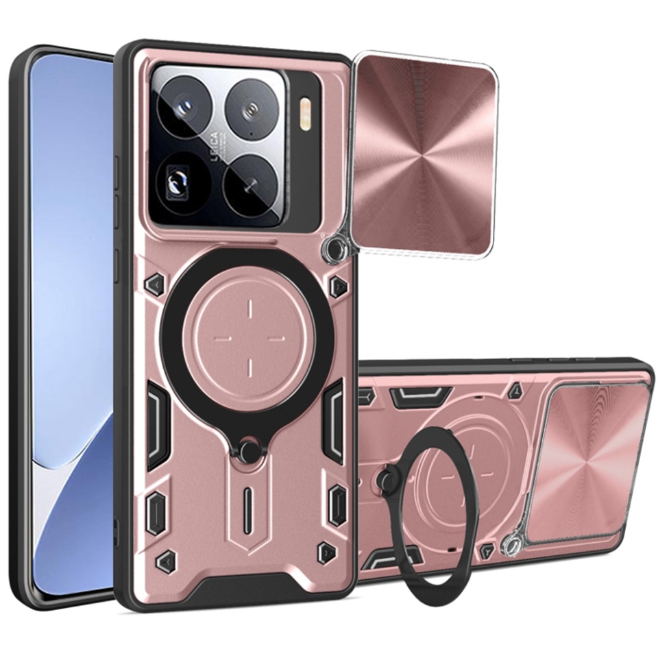 Husa pentru Xiaomi 15 Pro, SKYDDAR INNOVATION, CamGuard Pro, Inel Magnetic, Protectie Camera, set cu sticker, Roz auriu