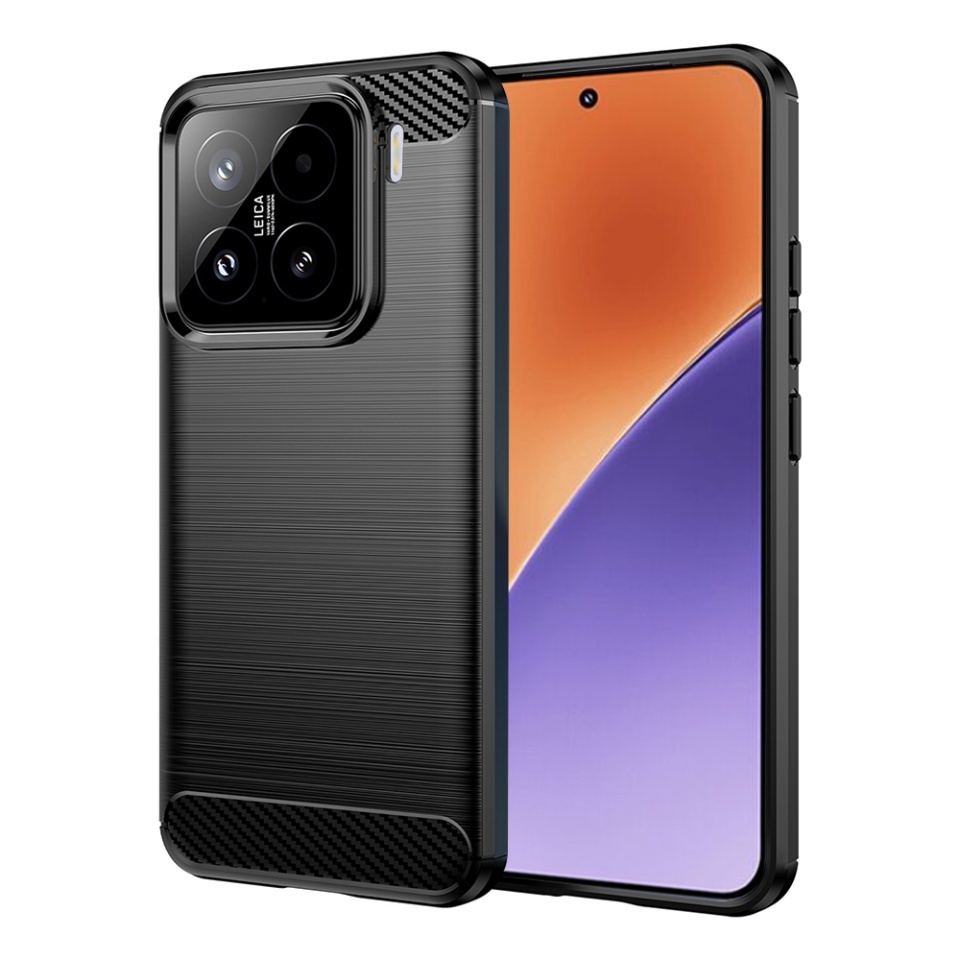 Husa pentru Xiaomi 15, SKYDDAR INNOVATION, Carbon Silicone, din Silicon Slim, cu textura Fibra Carbon, set cu sticker, Negru
