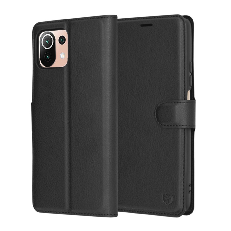 Husa pentru Xiaomi Mi 11 Lite / Mi 11 Lite 5G / 11 Lite 5G NE, SKYDDAR INNOVATION, Leather Folio tip Carte, cu Portofel Interior, Finisaje Premium, set cu sticker, Negru