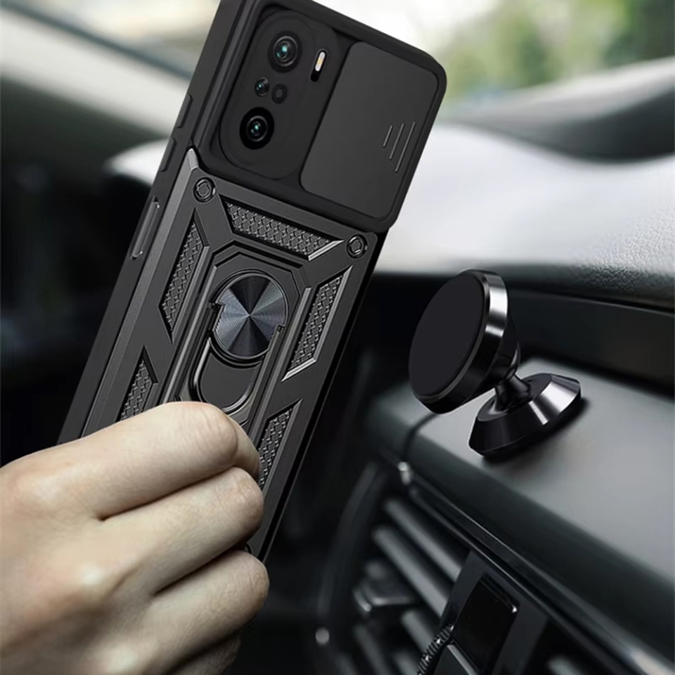 Husa pentru Xiaomi Poco F3 / Mi 11i cu inel magnetic si protectie camera Skyddar CamShield - Negru - 3 | YEO