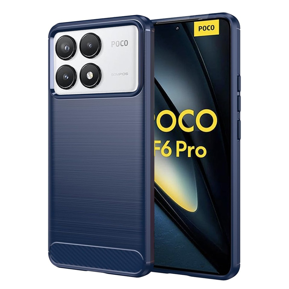 Husa pentru Xiaomi Poco F6 Pro din Silicon Premium, Slim, cu textura Fibra Carbon - Albastru