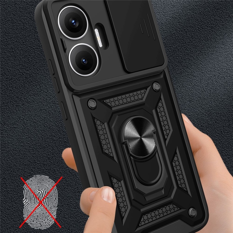 Husa pentru Xiaomi Poco F7, SKYDDAR INNOVATION, CamShield, Inel magnetic, set cu sticker, Negru - 3 | YEO