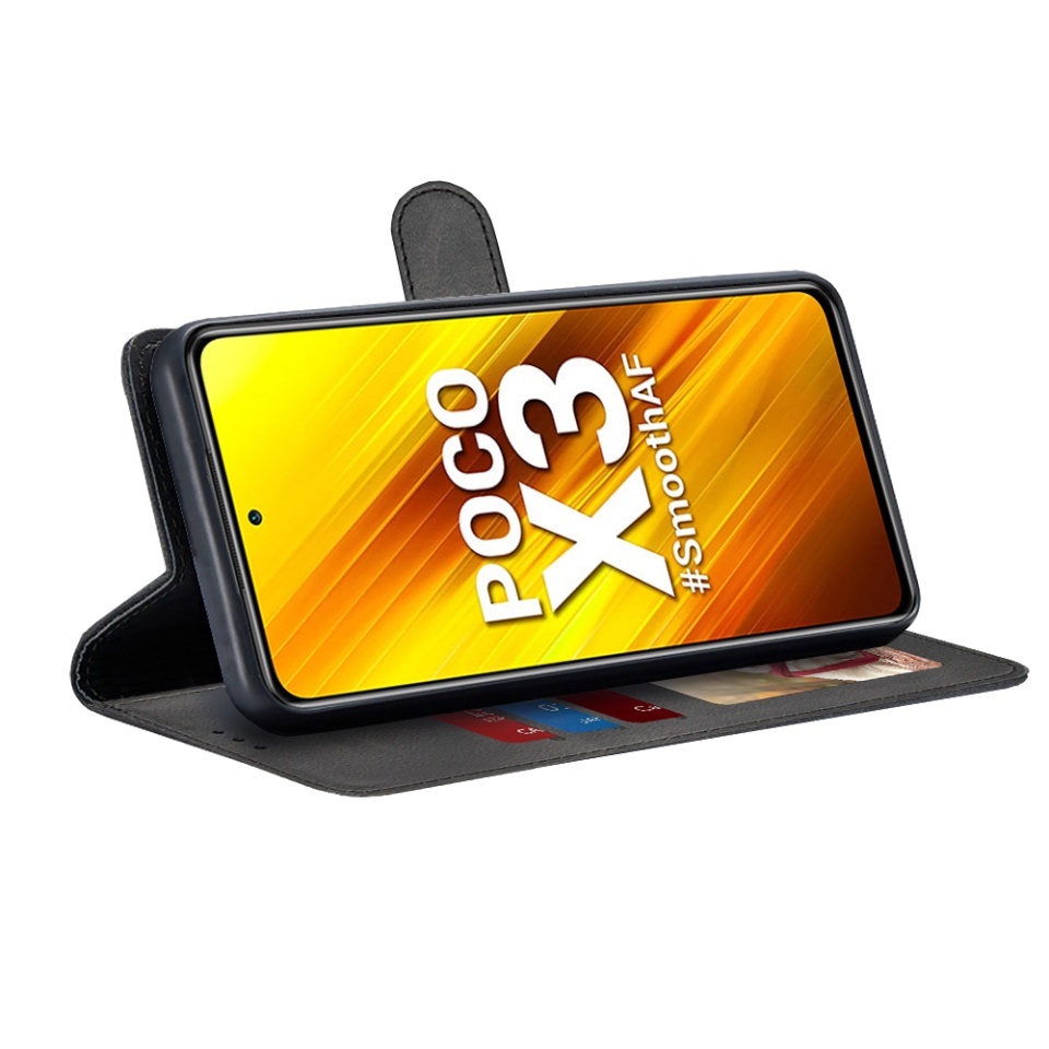 Husa pentru Xiaomi Poco X3 Pro / Poco X3 NFC / Poco X3, SKYDDAR INNOVATION, Diary Book, tip carte, cu Portofel Interior, Antisoc, Negru, set cu sticker - 1 | YEO