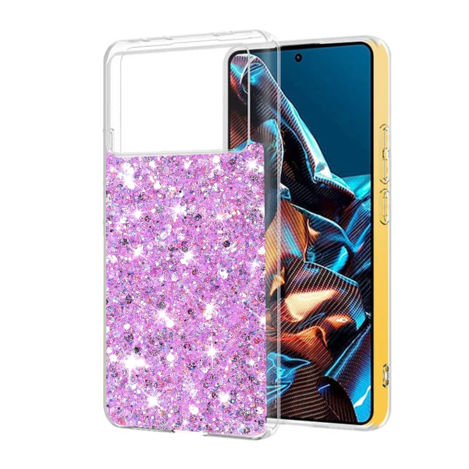 Husa pentru Xiaomi Poco X6 Pro , Fundal Detasabil, din Silicon cu Sclipici, Design Stralucitor, Protectie Completa - Magenta