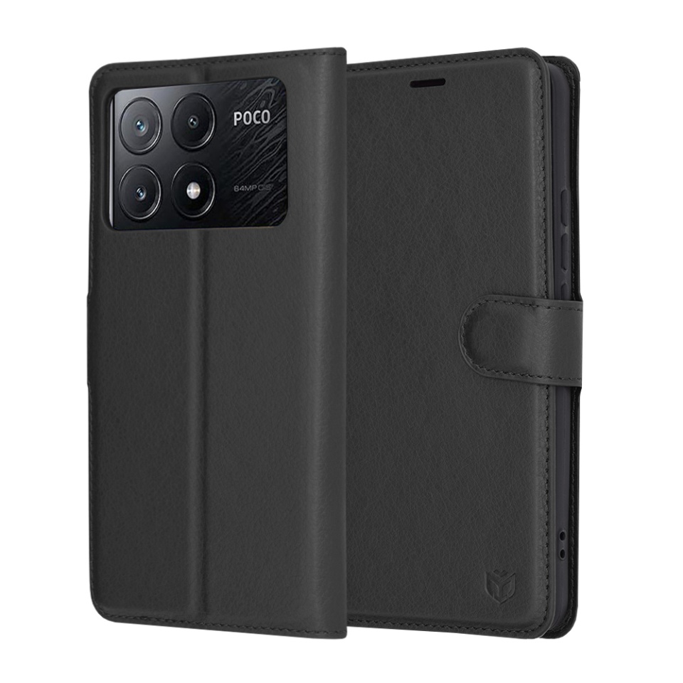 Husa pentru Xiaomi Poco X6 Pro, SKYDDAR INNOVATION, Leather Folio tip Carte, cu Portofel Interior, Finisaje Premium, set cu sticker, Negru