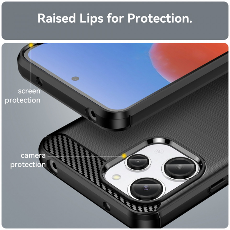 Husa pentru Xiaomi Redmi 12 din silicon, Slim, cu textura Fibra Carbon - Negru - 1 | YEO