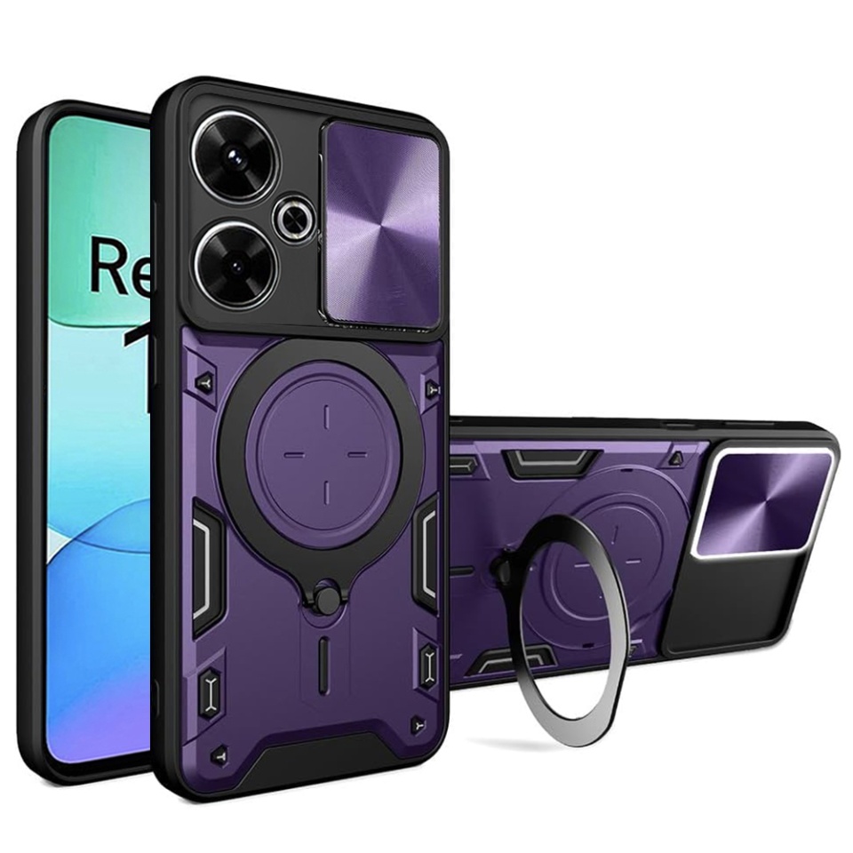 Husa pentru Xiaomi Redmi 13 / Poco M6 4G, cu inel magnetic si suport ajustabil, protectie completa camera, SKDR SafeCover - Mov