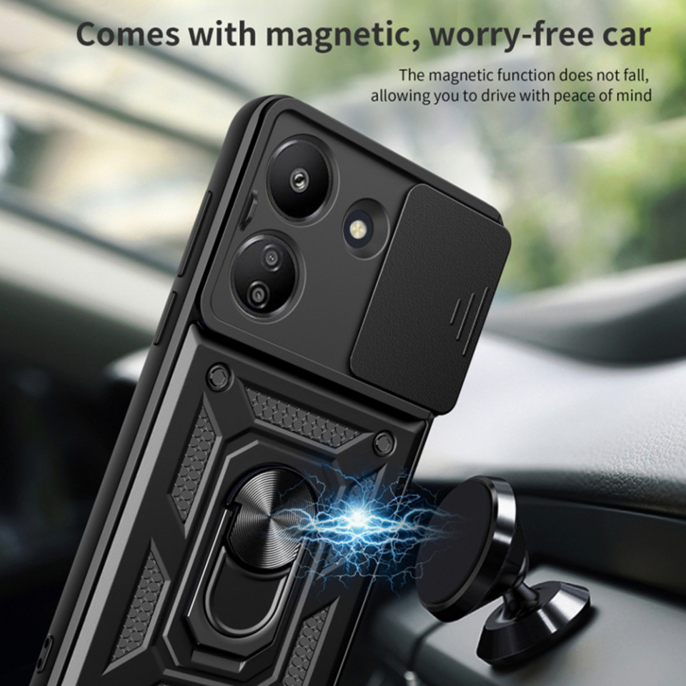Husa pentru Xiaomi Redmi 13C 4G / Poco C65 cu inel magnetic si protectie la camera, Skyddar CamShield - Negru - 1 | YEO