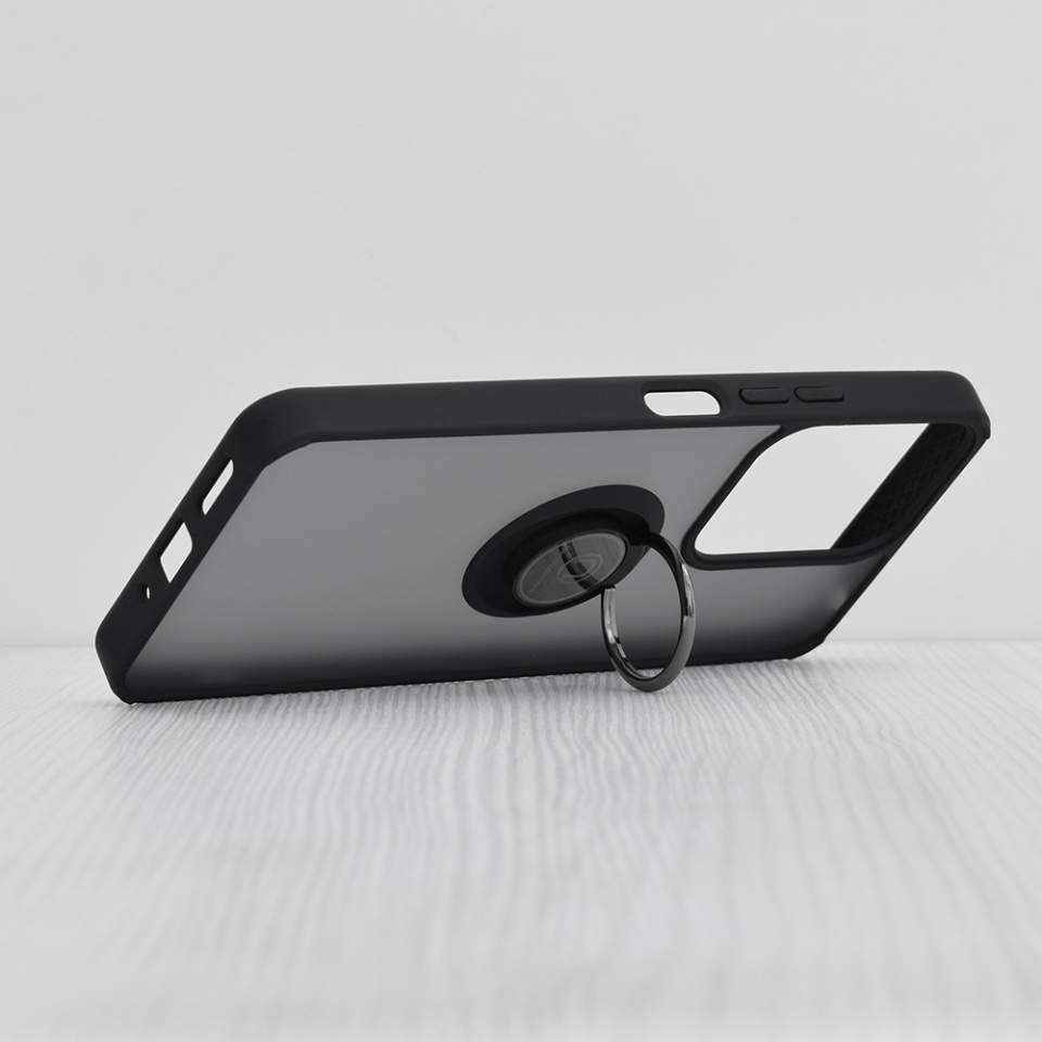 Husa pentru Xiaomi Redmi 13C 4G / Poco C65 / Redmi 13C 5G, SKYDDAR INNOVATION, Glinth cu Inel Rotativ 360° Magnetic, Negru, set cu sticker - 1 | YEO