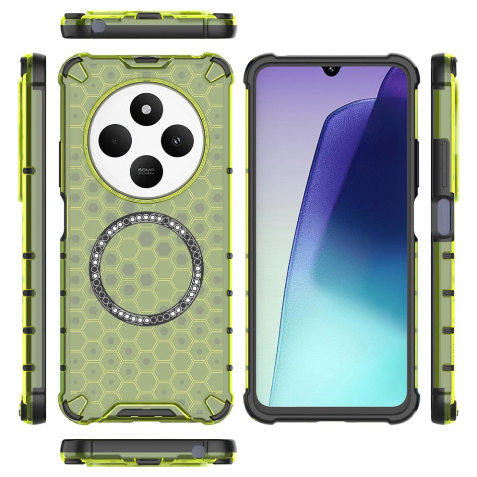 Husa pentru Xiaomi Redmi 14C / Poco C75, SKYDDAR INNOVATION, HoneyComb Shield MagSafe, Antisoc, set cu sticker, Verde - 3 | YEO