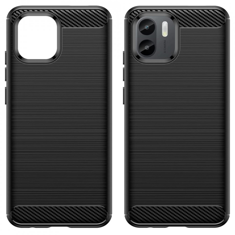 Husa pentru Xiaomi Redmi A1 / Redmi A2 din silicon, SLIM, cu textură Fibra Carbon Skyddar - Negru - 1 | YEO