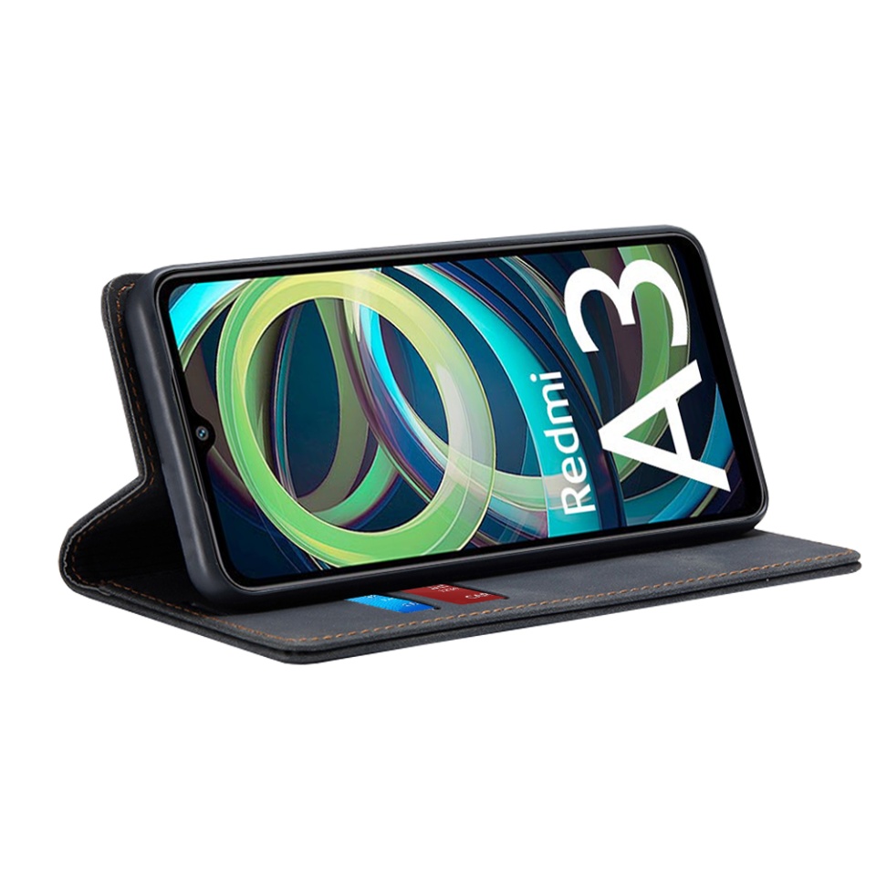 Husa pentru Xiaomi Redmi A3 / Redmi A3x, SKYDDAR INNOVATION, Soft Wallet, tip Carte din piele Eco Premium, cu Portofel Interior, Negru, set cu sticker - 1 | YEO