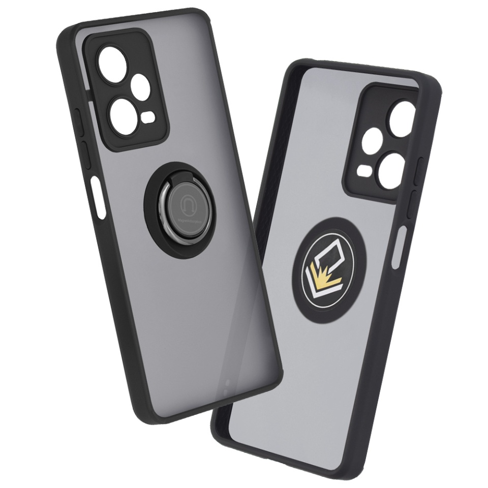Husa pentru Xiaomi Redmi Note 12 Pro 5G, SKYDDAR INNOVATION, Glinth cu Inel Rotativ 360° Magnetic, Negru, set cu sticker