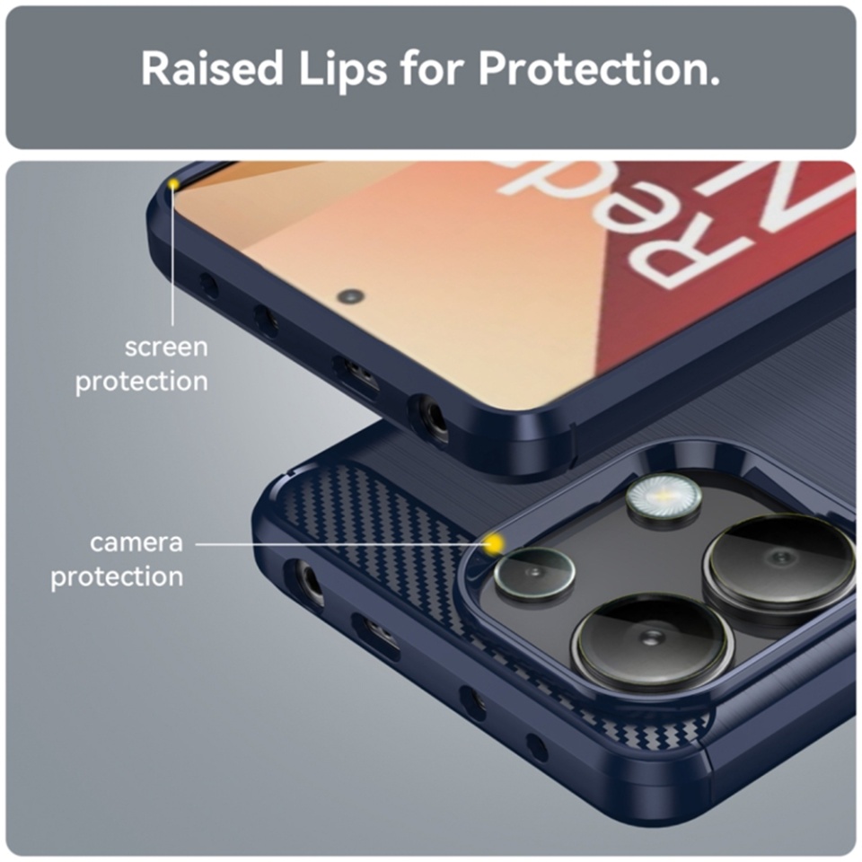 Husa pentru Xiaomi Redmi Note 13 4G, SKYDDAR INNOVATION, Carbon Silicone, din Silicon Slim, cu textura Fibra Carbon, set cu sticker, Albastru - 3 | YEO
