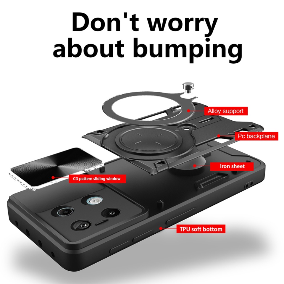 Husa pentru Xiaomi Redmi Note 13 5G, SKYDDAR INNOVATION, CamGuard Pro, Inel Magnetic, Protectie Camera, set cu sticker, Negru - 1 | YEO