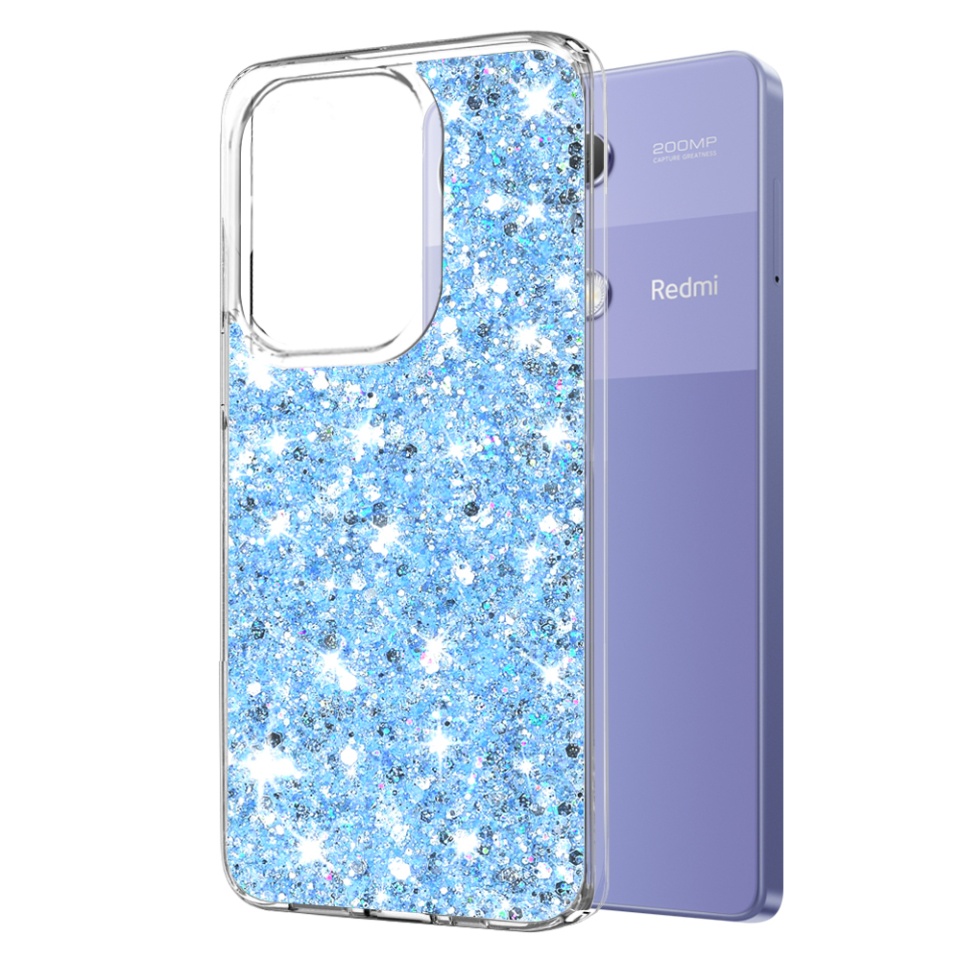 Husa pentru Xiaomi Redmi Note 13 Pro 4G / Poco M6 Pro 4G , Fundal Detasabil, din Silicon cu Sclipici, Design Stralucitor, Protectie Completa - Bleu
