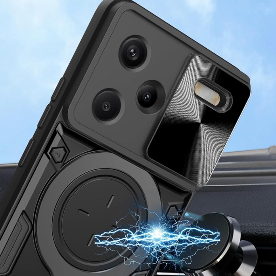 Husa pentru Xiaomi Redmi Note 13 Pro+ 5G, SKYDDAR INNOVATION, CamGuard Pro, Inel Magnetic, Protectie Camera, set cu sticker, Negru - 3 | YEO