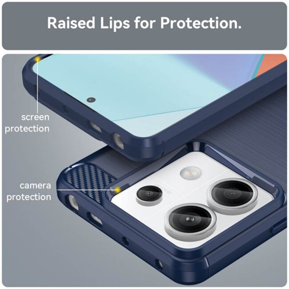 Husa pentru Xiaomi Redmi Note 14 4G (Regional), SKYDDAR INNOVATION, Carbon Silicone, din Silicon Slim, cu textura Fibra Carbon, set cu sticker, Albastru - 2 | YEO