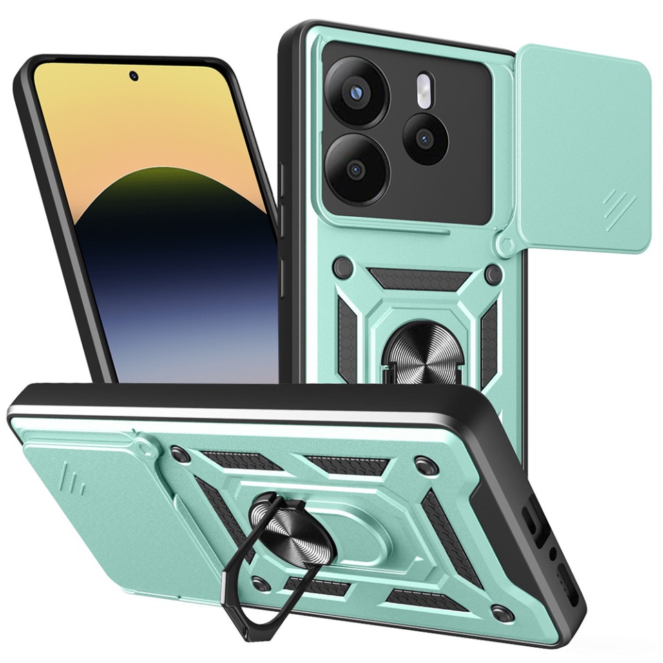 Husa pentru Xiaomi Redmi Note 14 5G, SKYDDAR INNOVATION, CamShield, Inel magnetic, set cu sticker, Verde