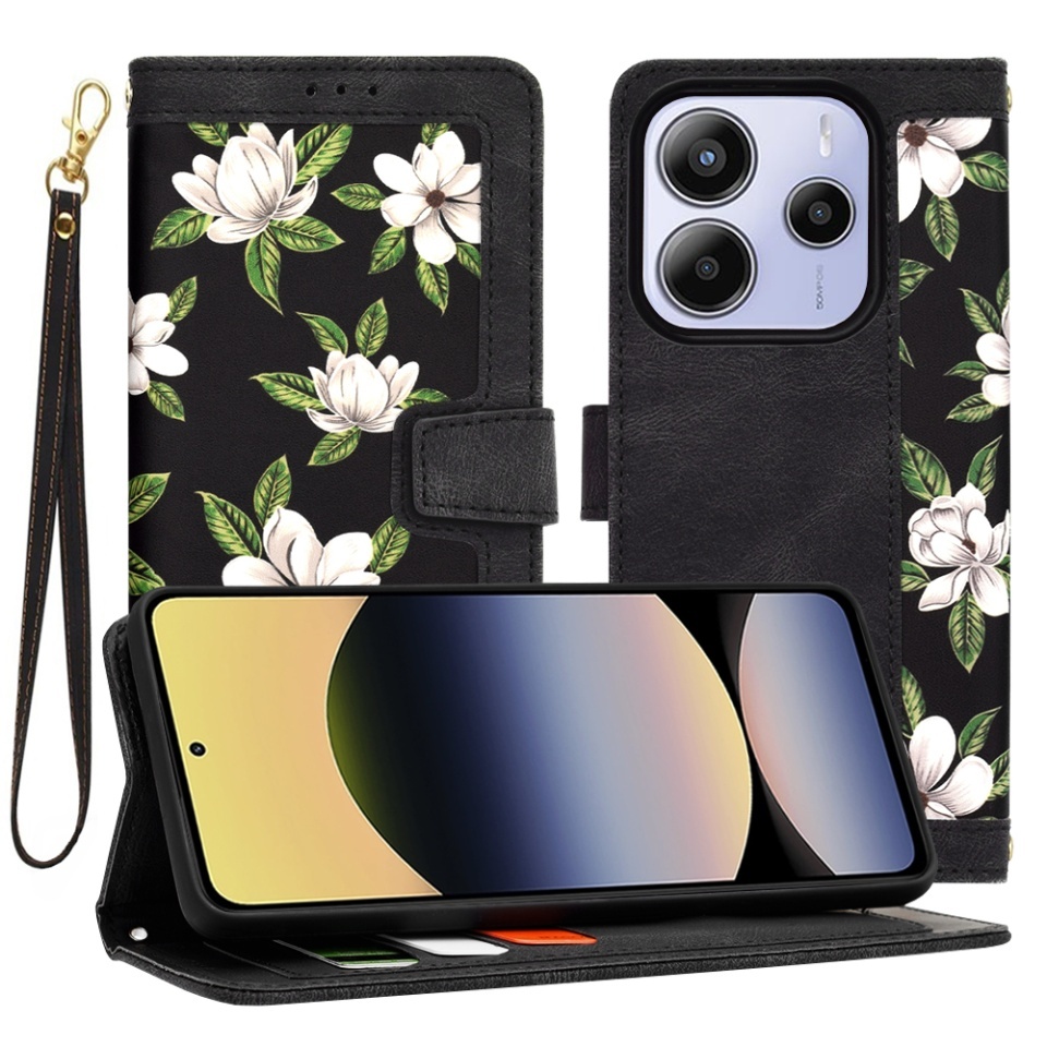 Husa pentru Xiaomi Redmi Note 14 5G, SKYDDAR INNOVATION, Flipcraft din Piele Ecologică, Stand Integrat, Buzunare pentru Carduri, set cu sticker, Negru