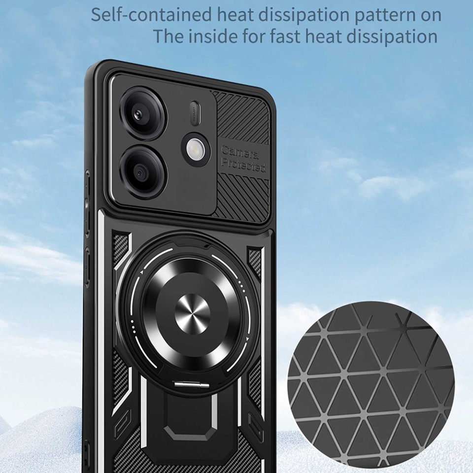 Husa pentru Xiaomi Redmi Note 14 5G, SKYDDAR INNOVATION, RuggedCam, Inel magnetic antisoc, set cu sticker, Albastru - 4