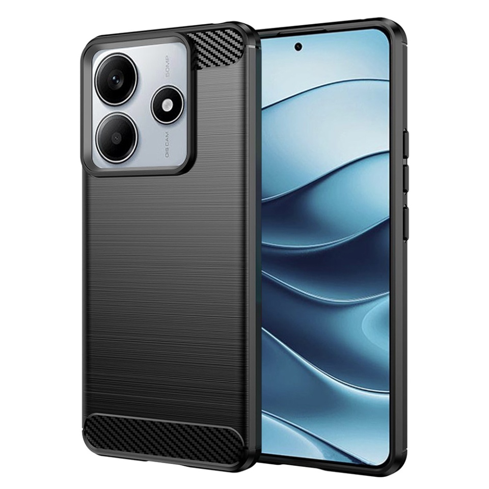 Husa pentru Xiaomi Redmi Note 14 din Silicon Premium, Slim, cu textura Fibra Carbon - Negru