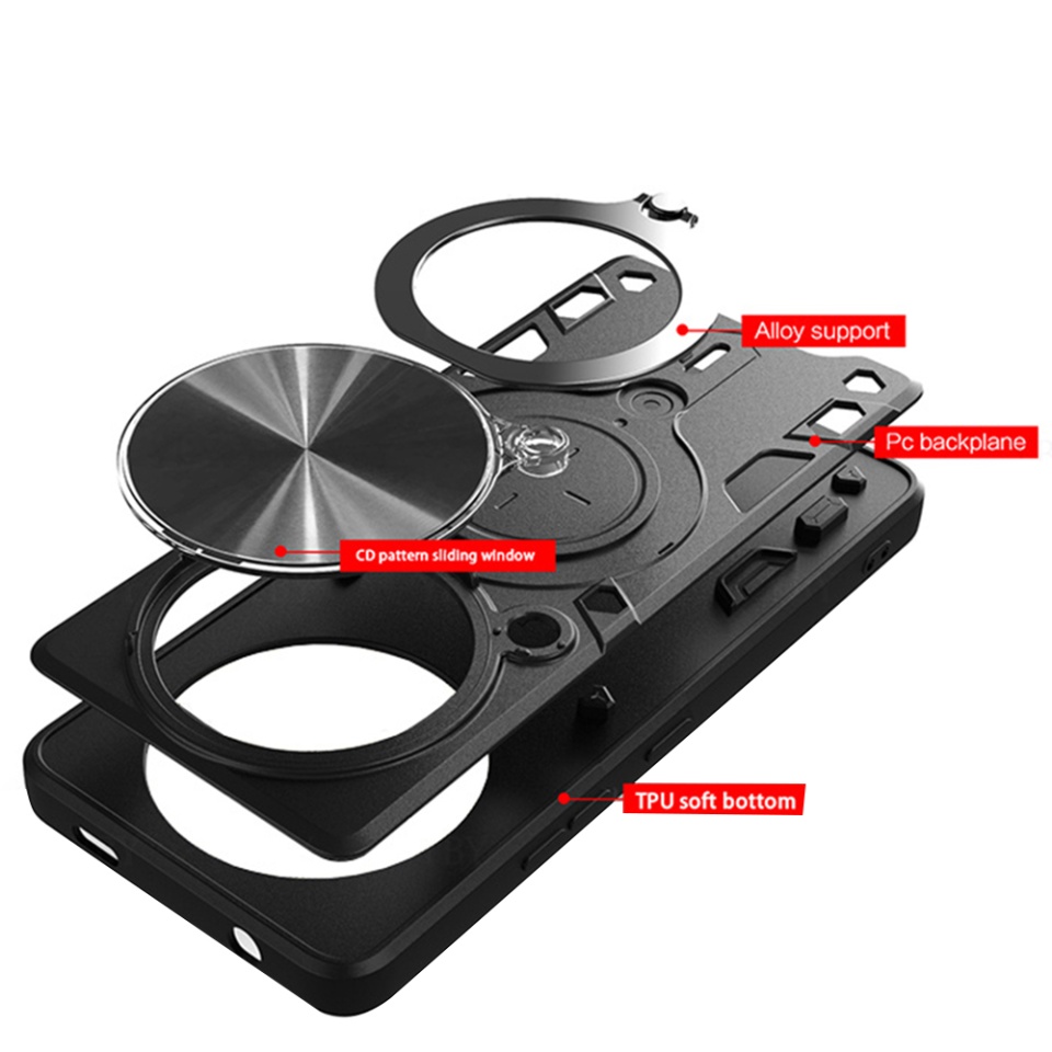 Husa pentru Xiaomi Redmi Note 14 Pro 4G / Poco F7, cu inel magnetic si suport ajustabil, protectie completa camera, SafeCover cu sticker - Negru - 1 | YEO