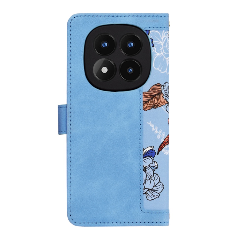 Husa pentru Xiaomi Redmi Note 14 Pro 4G / Poco F7, SKYDDAR INNOVATION, Floral Wallet, din Piele Ecologică cu Design Floral, Protecție 360°, Stand Integrat, Buzunare pentru Carduri, Bleu, set cu sticker - 2 | YEO