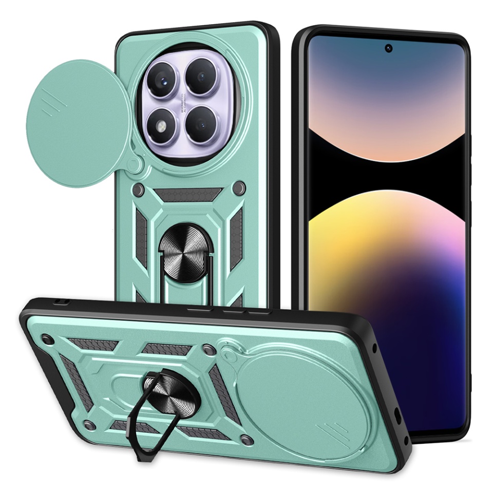 Husa pentru Xiaomi Redmi Note 14 Pro 4G / Poco F7, SKYDDAR INNOVATION, CamShield, Verde, set cu sticker