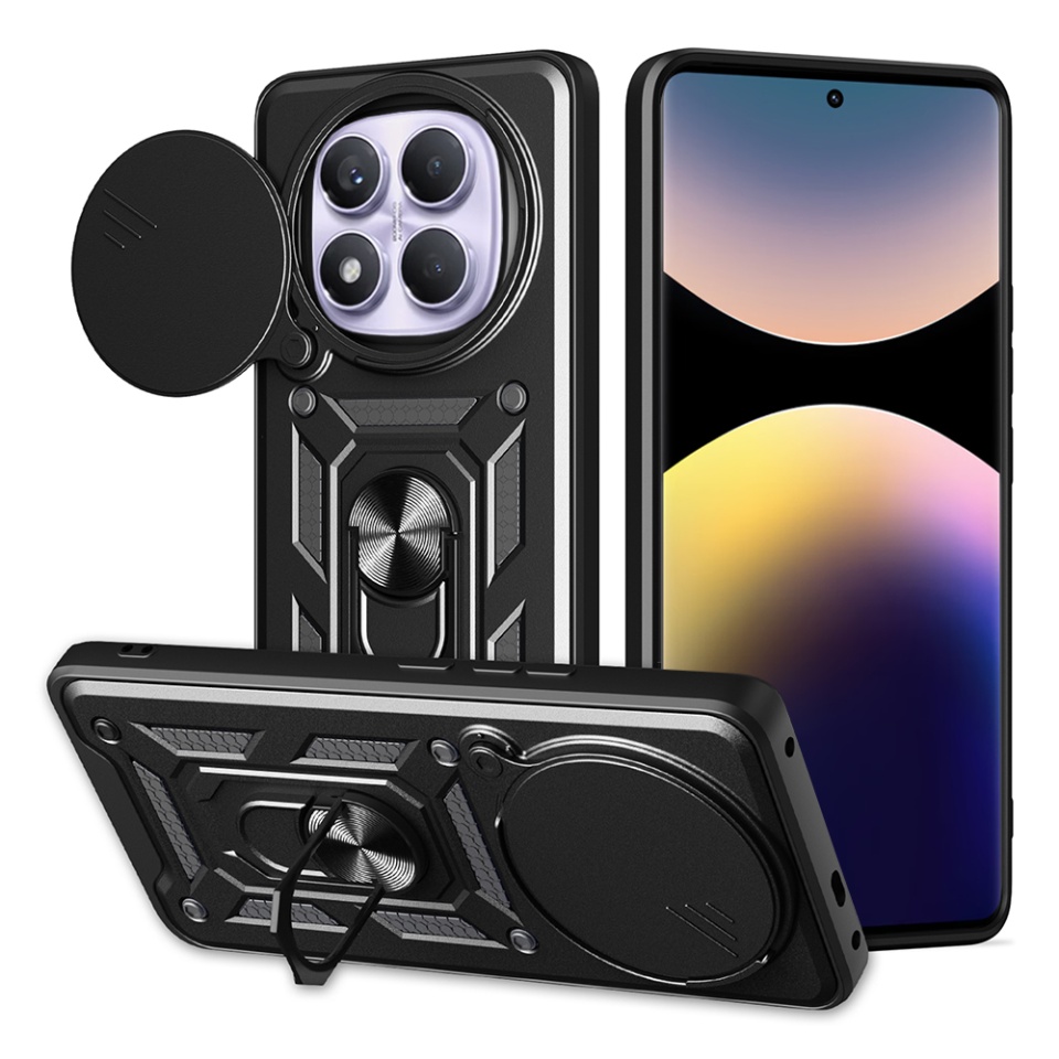 Husa pentru Xiaomi Redmi Note 14 Pro 4G, SKYDDAR INNOVATION, CamShield, Inel magnetic, set cu sticker, Negru