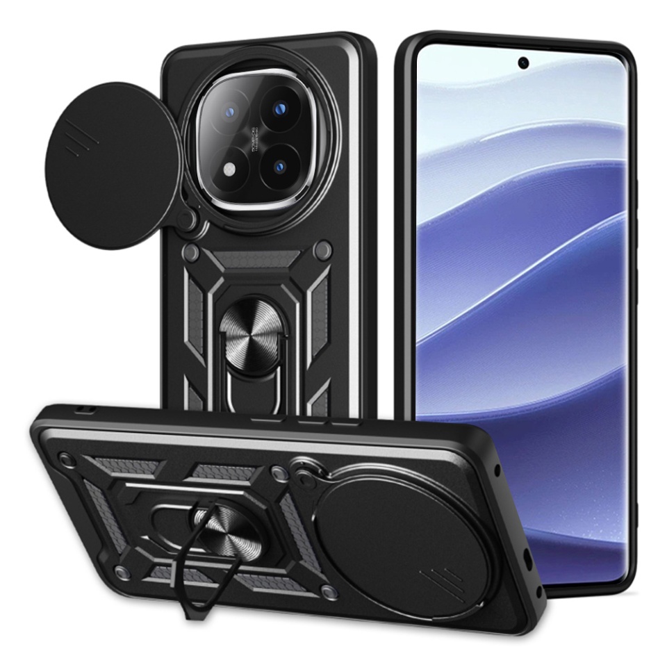 Husa pentru Xiaomi Redmi Note 14 Pro+ 5G cu inel magnetic si protectie camera CamShield - Negru