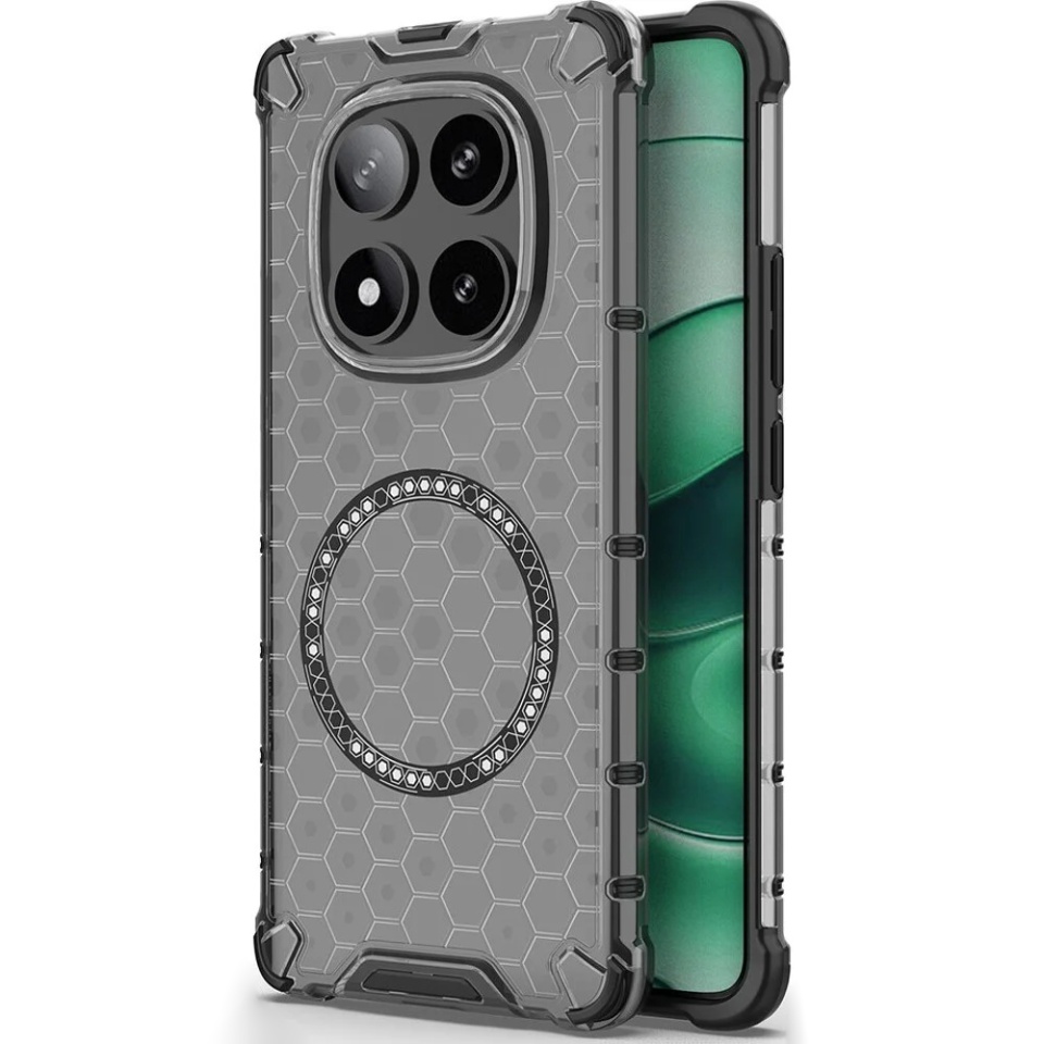 Husa pentru Xiaomi Redmi Note 14 Pro 5G / Poco X7, SKYDDAR INNOVATION, HoneyComb Shield MagSafe, Negru, set cu sticker