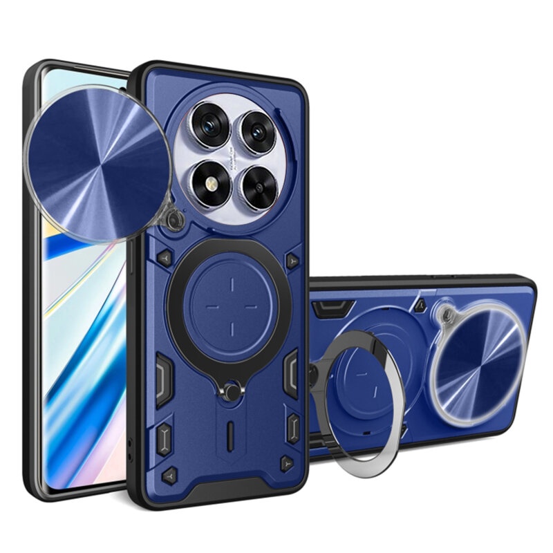 Husa pentru Xiaomi Redmi Note 14 Pro, cu inel magnetic si suport ajustabil, protectie completa camera, SKDR SafeCover - Albastru