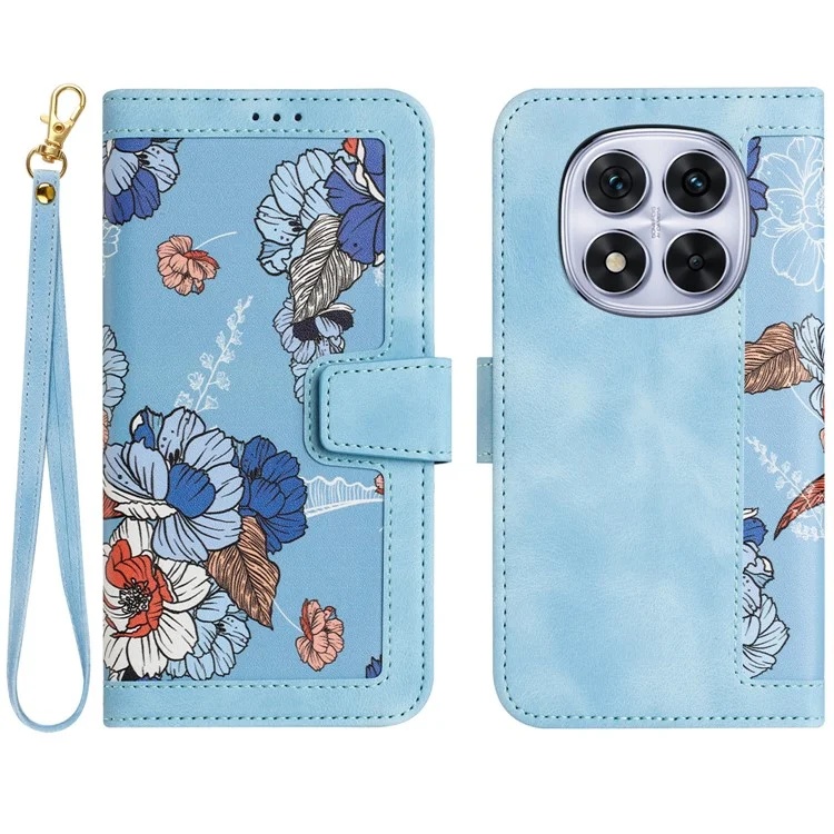 Husa pentru Xiaomi Redmi Note 14 Pro din Piele Ecologică cu Design Floral, Protecție 360°, Stand Integrat, Buzunare pentru Carduri, SKDR Floral Wallet - Bleu