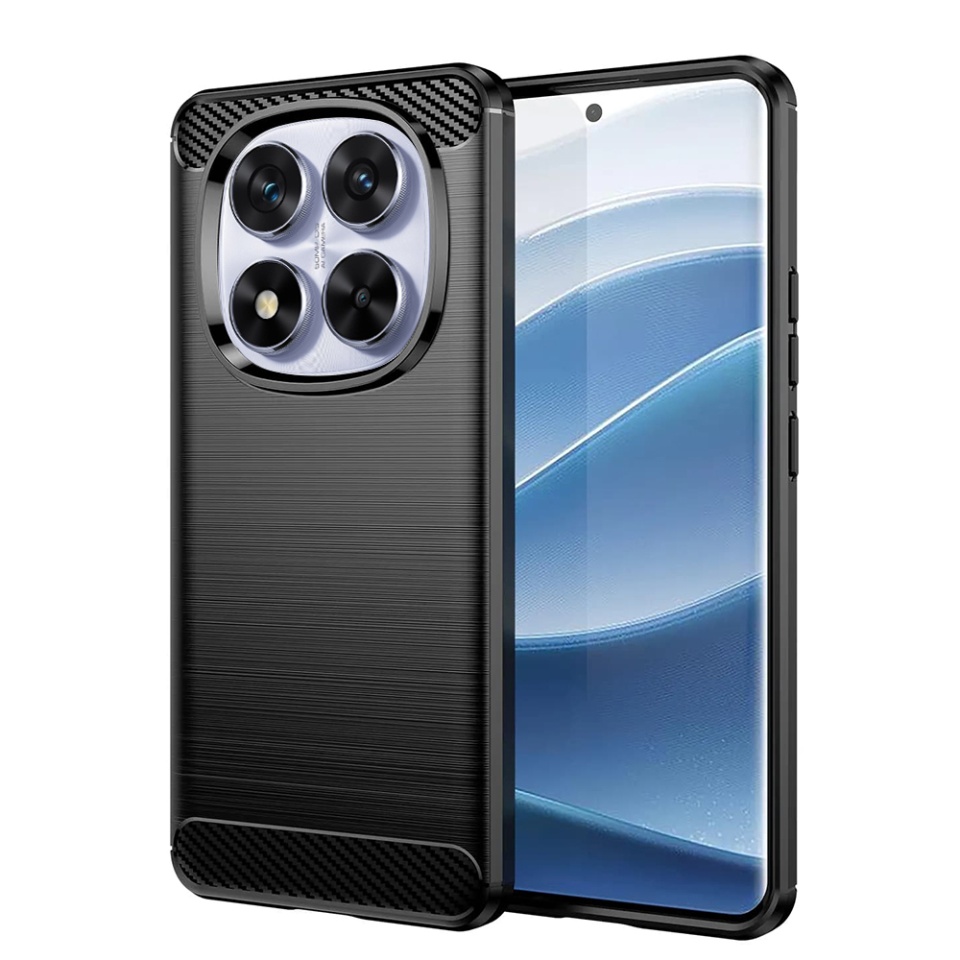Husa pentru Xiaomi Redmi Note 14 Pro din Silicon Premium, Slim, cu textura Fibra Carbon - Negru