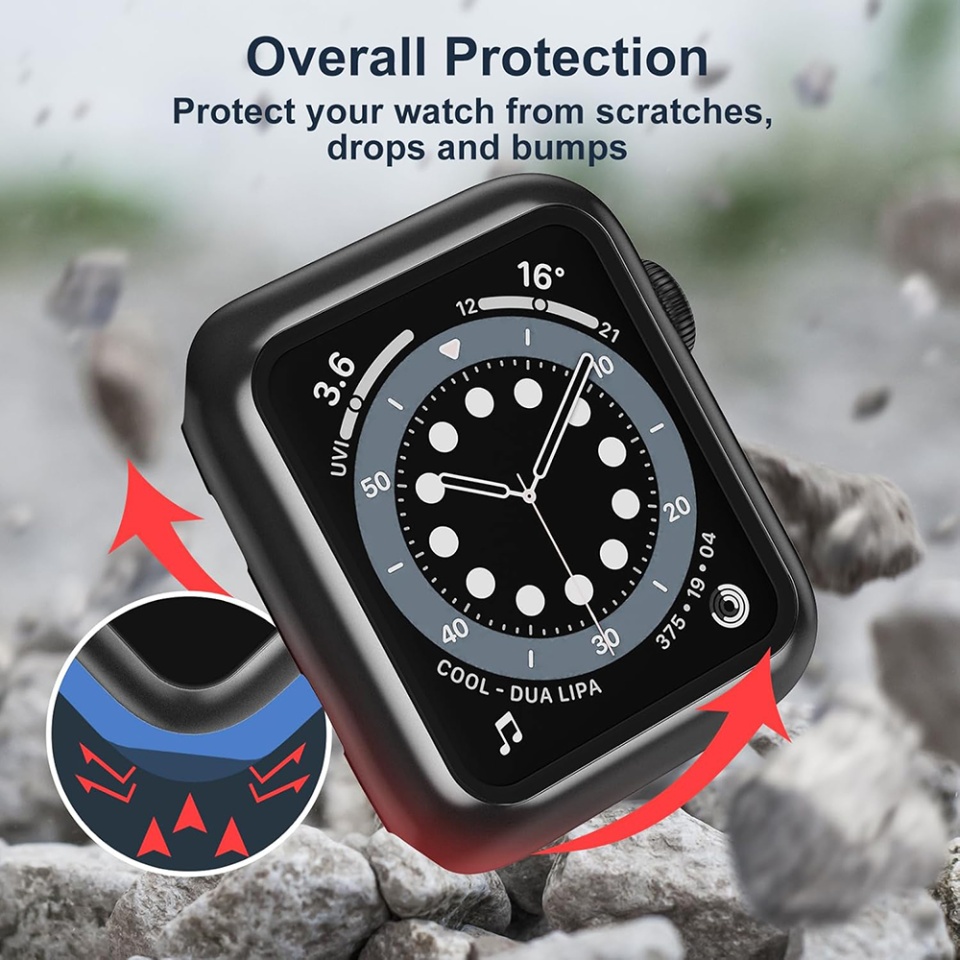 Husa Protectie 360°, Ultra-Subtire, Anti-Soc pentru Apple Watch 1 / 2 / 3 (38mm), Anti-Soc Full Screen - Negru - 3 | YEO
