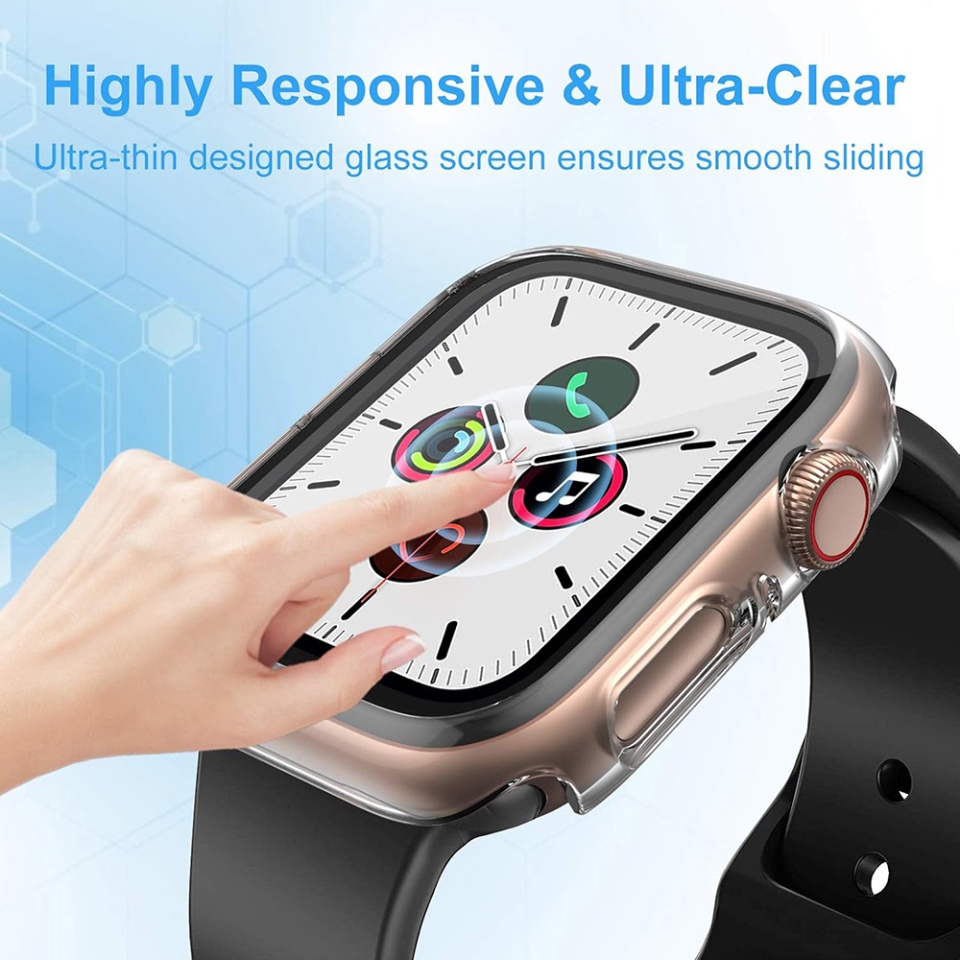 Husa Protectie 360°, Ultra-Subtire, Anti-Soc pentru Apple Watch 4 / 5 / 6 / SE (44mm), Anti-Soc Full Screen - Transparenta - 3 | YEO