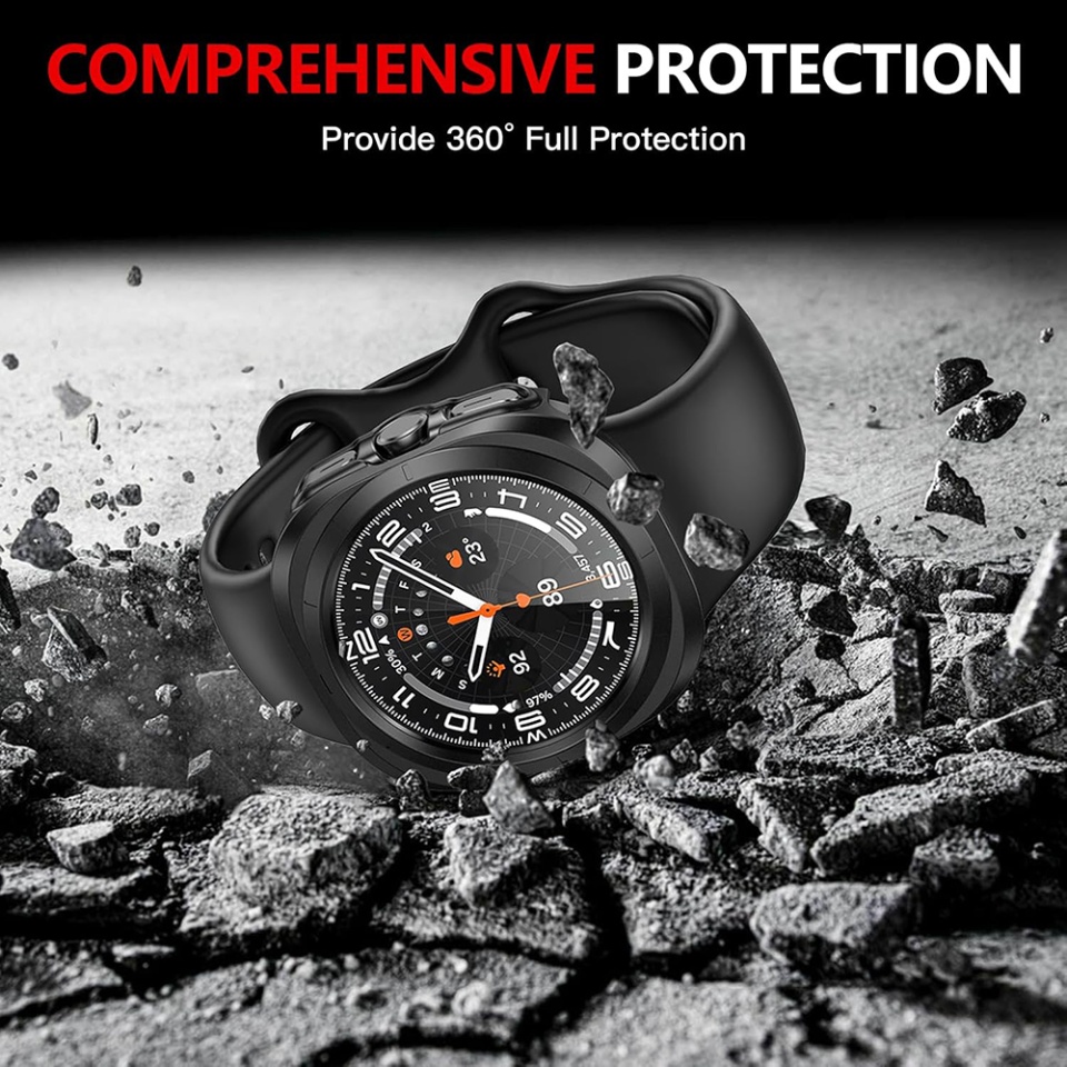 Husa Protectie 360°, Ultra-Subtire, Anti-Soc pentru Samsung Galaxy Watch Ultra (47mm), Anti-Soc Full Screen - Negru - 3 | YEO