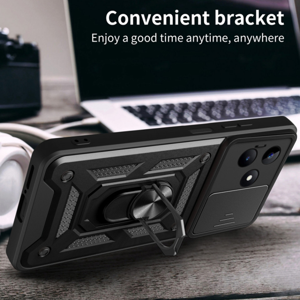 Husa Realme C51 / Note 50 cu inel magnetic si protectie camera Skyddar CamShield - Negru - 3 | YEO