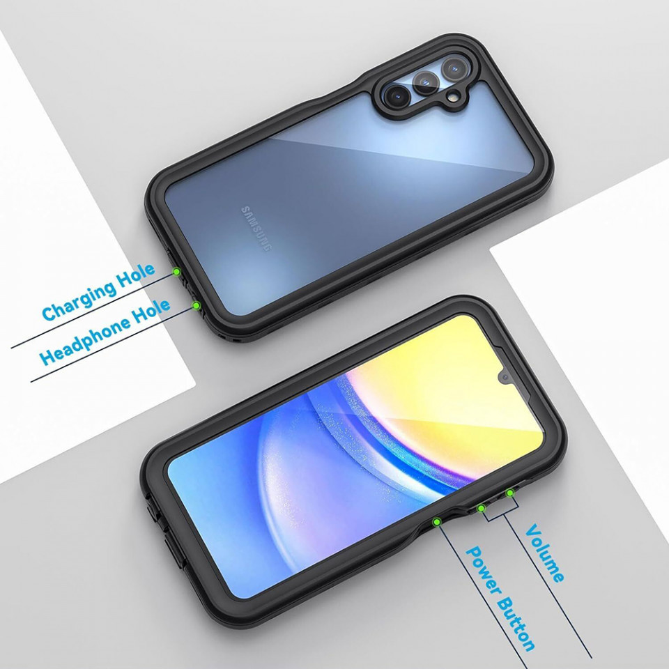 Husa Samsung Galaxy A15 4G / Galaxy A15 5G rezistenta la apa, Waterproof IP68, ShellBox - Negru - 2 | YEO