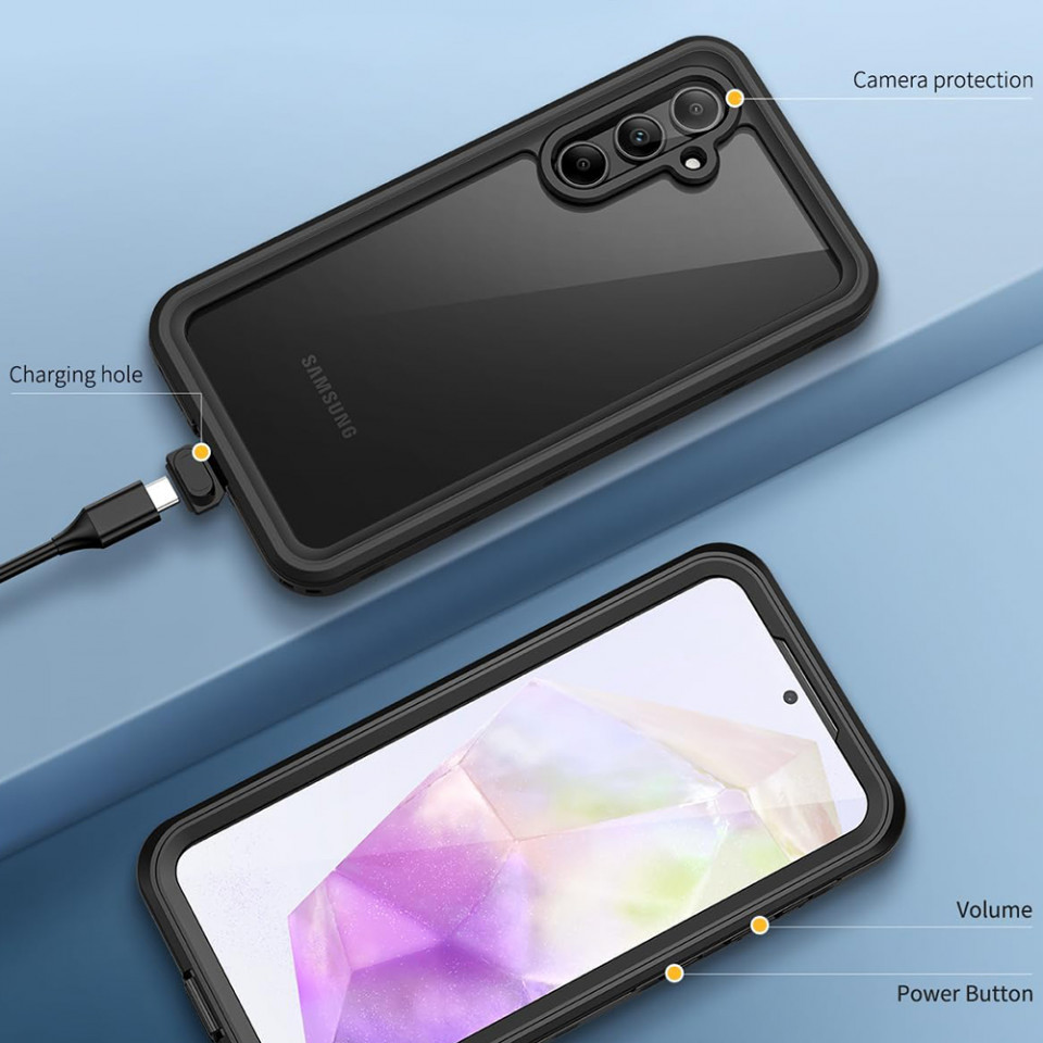 Husa Samsung Galaxy A35 5G rezistenta la apa, Waterproof IP68, ShellBox - Negru - 3 | YEO
