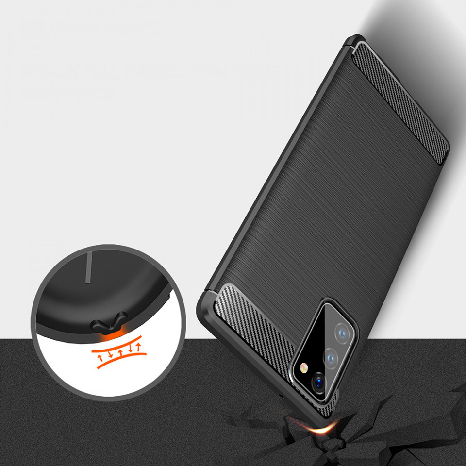 Husa Samsung Galaxy Note 20 din silicon, Slim, cu textura Fibra Carbon - Negru - 3 | YEO