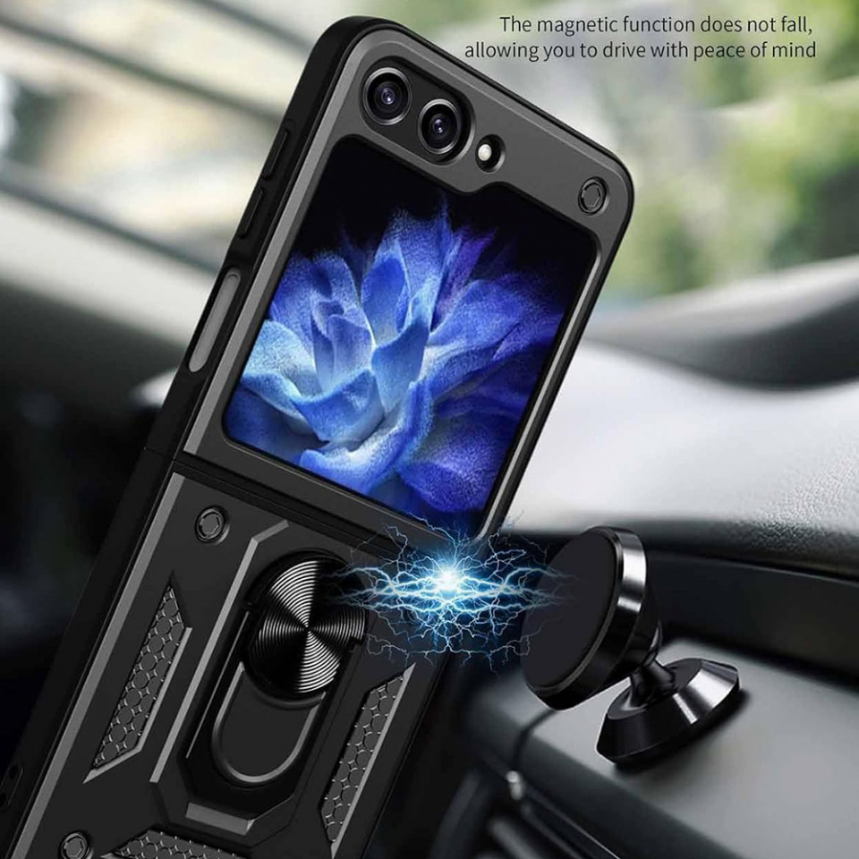 Husa Samsung Galaxy Z Flip5 cu inel magnetic si protectie camera Skyddar CamShield - Roz - 2 | YEO