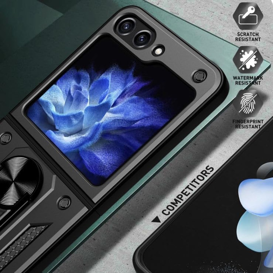Husa Samsung Galaxy Z Flip6 cu inel magnetic si protectie camera Skyddar CamShield - Negru - 3 | YEO