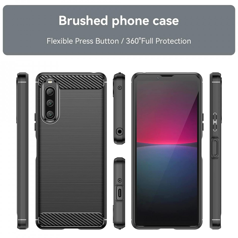 Husa Sony Xperia 10 V din silicon, Slim, cu textură Fibra Carbon - Negru - 1 | YEO