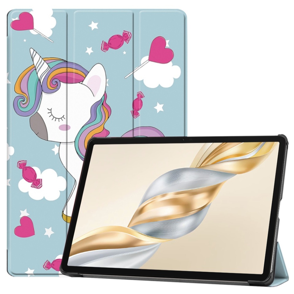Husa tableta pentru Honor Pad X9a / X9 / X8 Pro / X9 Pro, SKYDDAR INNOVATION, cu suport Multi-Unghi si functie Sleep/Wake, FoldPro, Unicorn, set cu sticker