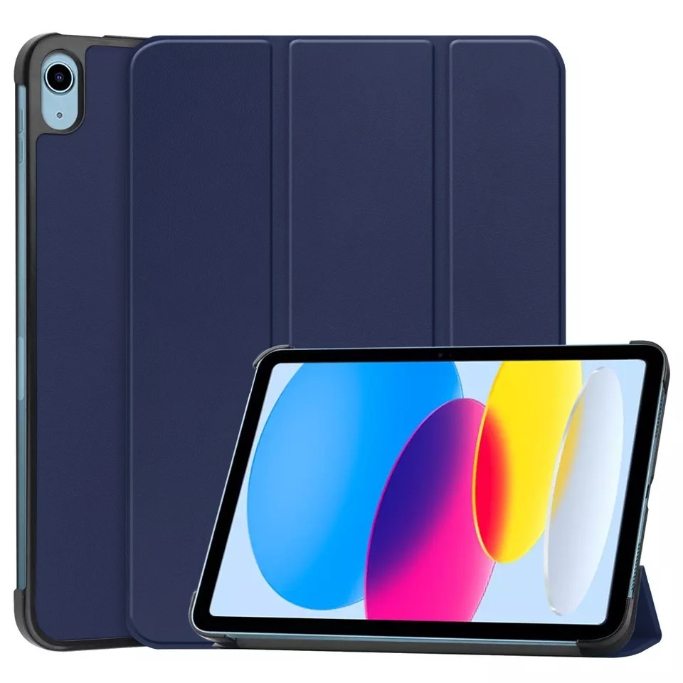 Husa tableta pentru iPad 10 (2022) 10.9 / 11 (2025), SKYDDAR INNOVATION, cu suport Multi-Unghi si functie Sleep/Wake, FoldPro, Albastru, set cu sticker